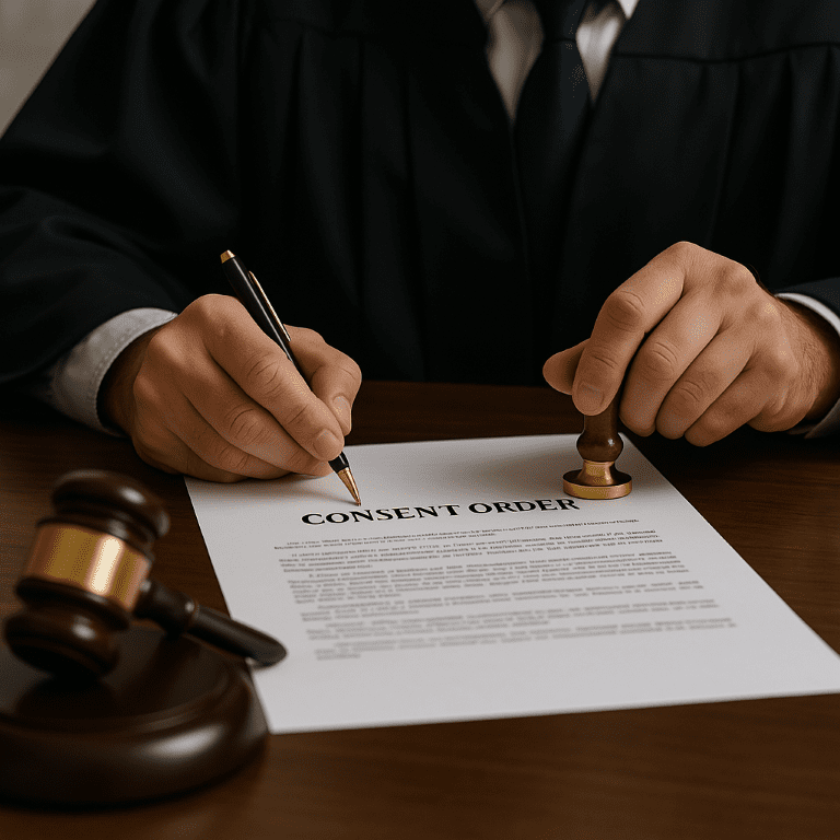 A judge considering a consent order in divorce